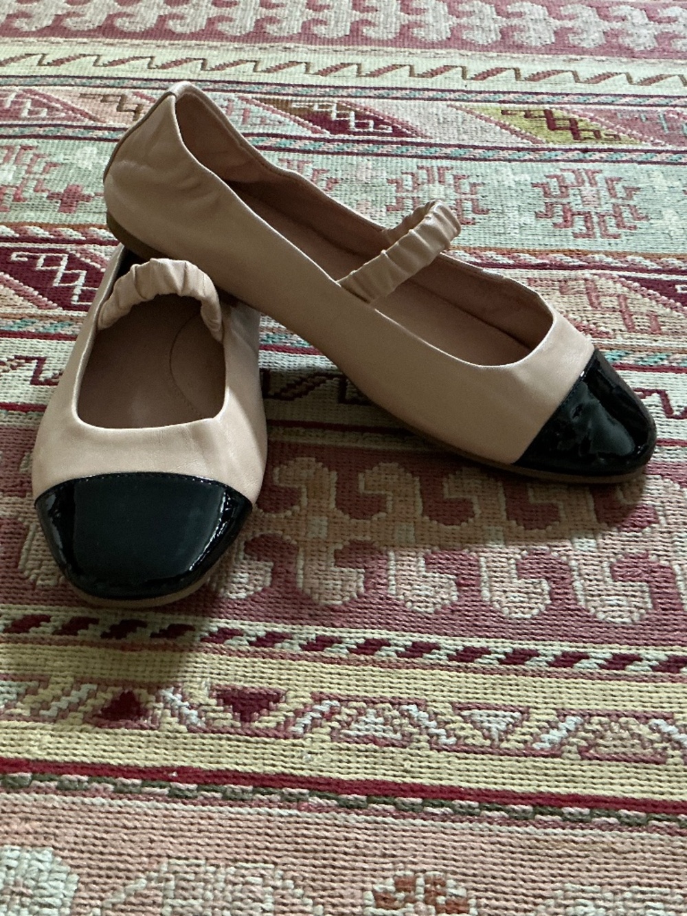 COLE HAAN Yvette Ballet Flat - Soft Pink/Salmon and Black Patent Leather